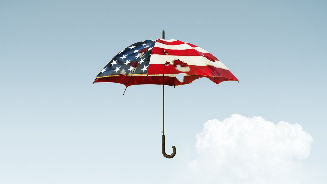 American flag umbrella with holes in it