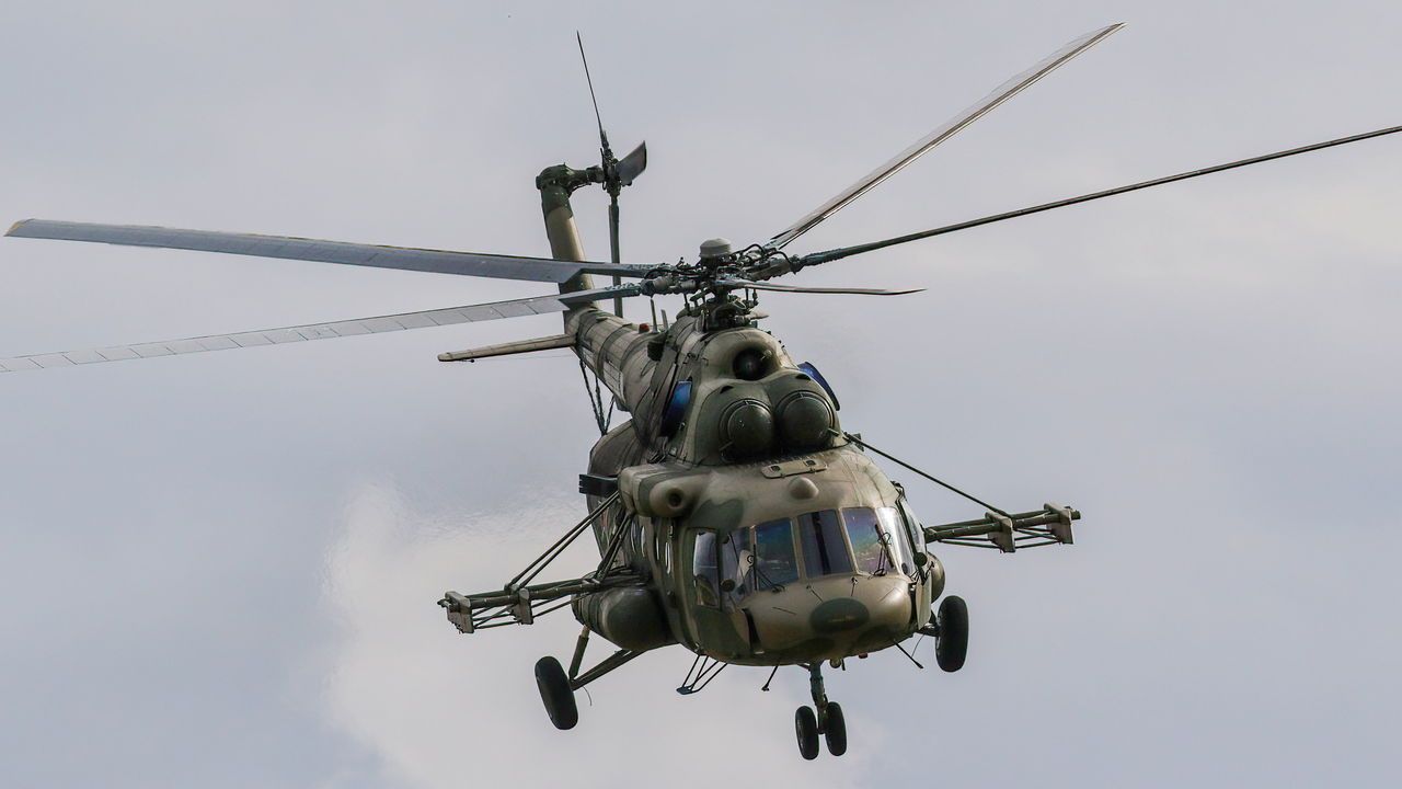 Russian Air Force Mil Mi-8 helicopter flying.