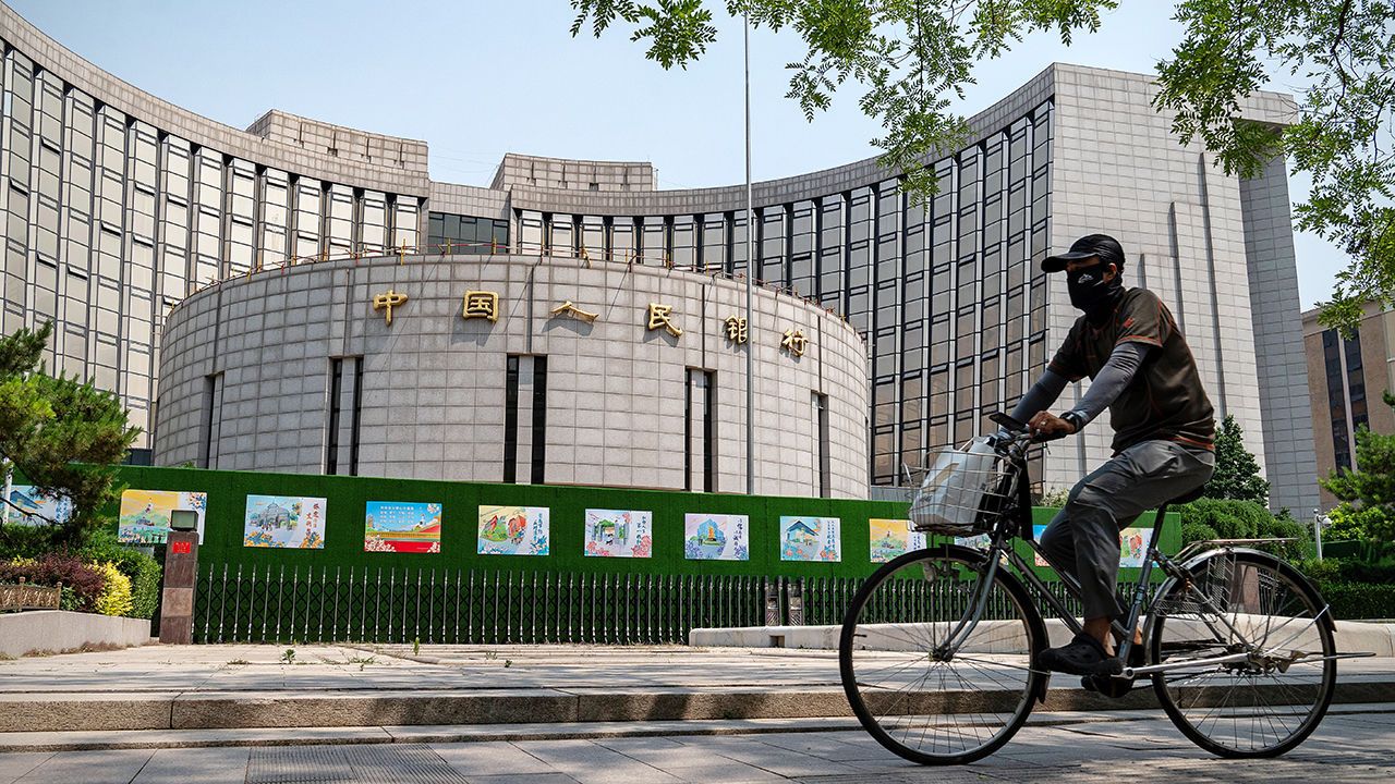 Hoardings surround the People's Bank of China building in Beijing, China, on May 29th 2024