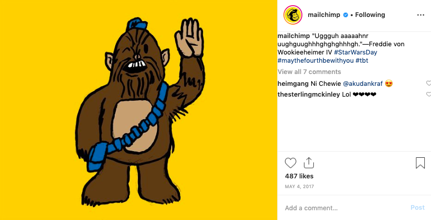 Example of how Mailchimp showcases its brand personality through Instagram posts